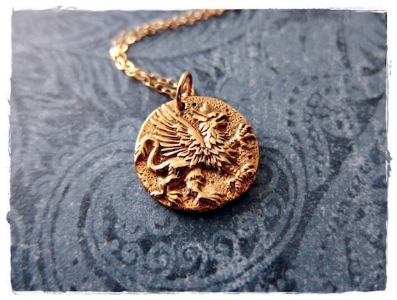 Gold Griffin Coin Necklace Bronze 