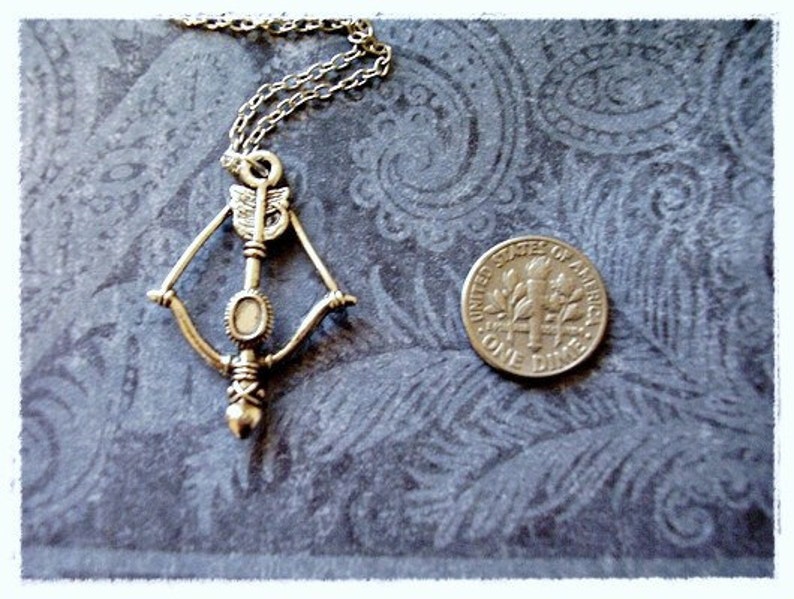 Rustic Bow and Arrow Necklace - Antique Pewter Bow and Arrow Charm on a Delicate Stainless Steel Cable Chain or Charm Only image 3