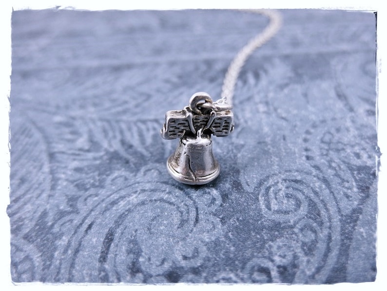 Silver Liberty Bell Necklace Sterling Silver Liberty Bell Charm on a Delicate Sterling Silver Cable Chain or Charm Only image 1