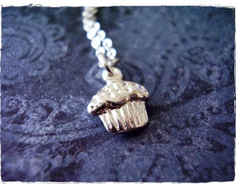 Tiny Muffin Necklace - Sterling Silver Muffin Charm on a Delicate Sterling Silver Cable Chain or Charm Only