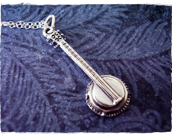 Sterling Silver Banjo Necklace - Sterling Silver Banjo Charm on a Delicate Sterling Silver Cable Chain or Charm Only