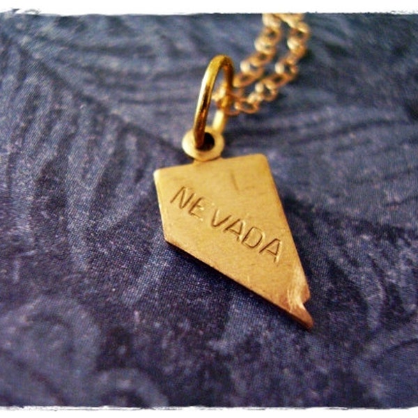 Tiny Gold Nevada State Necklace - Raw Brass Nevada Charm on a Delicate 14kt Gold Filled Cable Chain or Charm Only