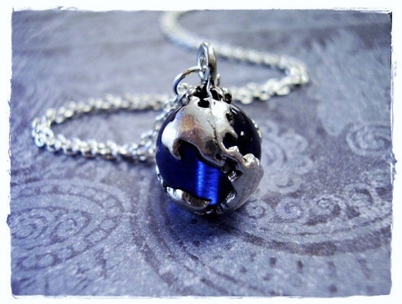 Sapphire Blue Earth Globe Necklace 