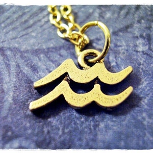 Gold Aquarius Zodiac Sign Necklace - Antique Gold Pewter Aquarius Charm on a Delicate Gold Plated Cable Chain or Charm Only