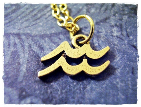 Gold Aquarius Zodiac Sign Necklace - Antique Gold Pewter Aquarius Charm on a Delicate Gold Plated Cable Chain or Charm Only