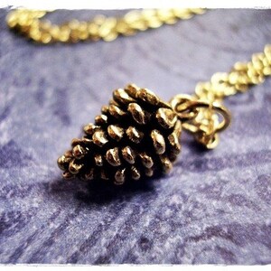Gold Pine Cone Necklace - Antique Gold Pewter Pine Cone Charm on a Delicate Gold Plated Cable Chain or Charm Only