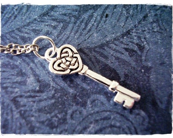 Silver Trinity Knot Key Necklace - Silver Plated Trinity Knot Key Charm on a Delicate Silver Plated Cable Chain or Charm Only