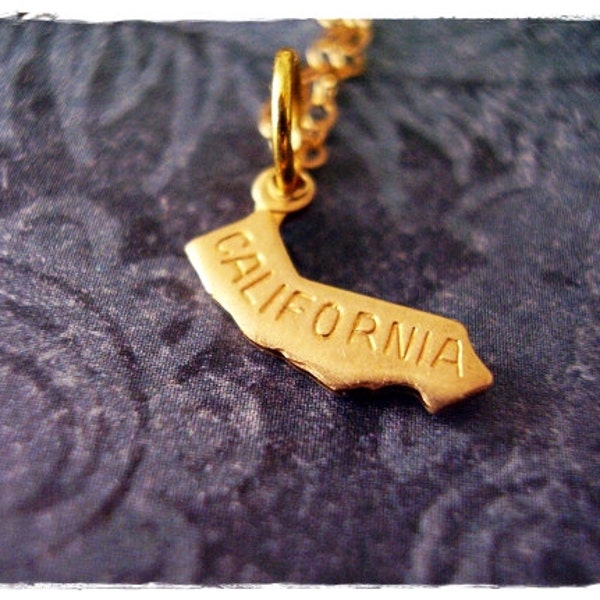 Tiny Gold California State Necklace - Raw Brass California Charm on a Delicate 14kt Gold Filled Cable Chain or Charm Only