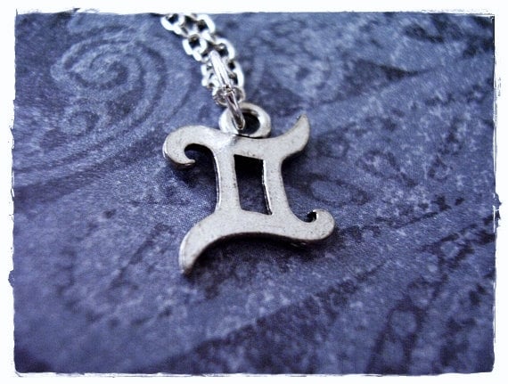 Silver Gemini Zodiac Sign Necklace - Antique Pewter Gemini Zodiac Sign Charm on a Delicate Stainless Steel Cable Chain or Charm Only