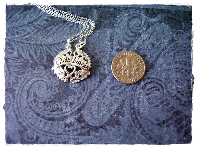 Round Lil Sis Big Sis Duo Necklace Sterling Silver Lis Sis Big Sis Charms on TWO Sterling Silver Cable Chains or Charms Only image 2