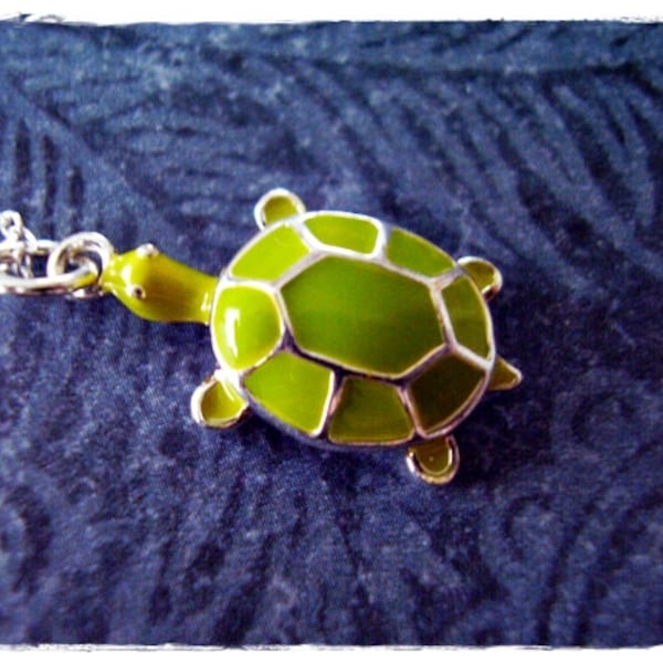 Tiny Green Turtle Necklace - Light Green Enameled Sterling Silver Turtle Charm on a Delicate Sterling Silver Cable Chain or Charm Only