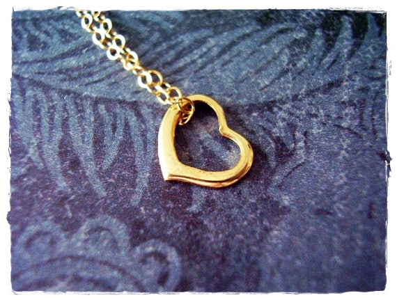 Tiny Gold Floating Heart Necklace Gold Filled Floating Heart
