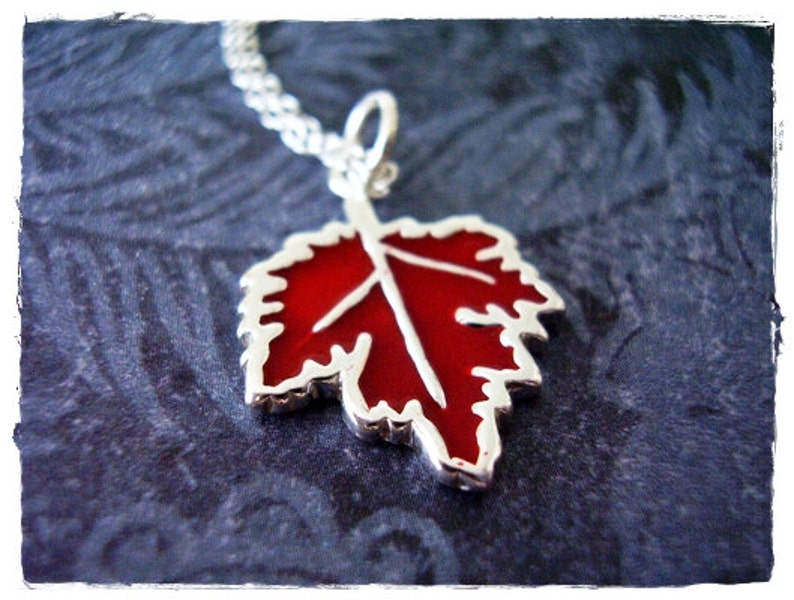 Red Maple Leaf Necklace Red Enameled Sterling Silver Maple Leaf Charm on a Delicate Sterling Silver Cable Chain or Charm Only image 1