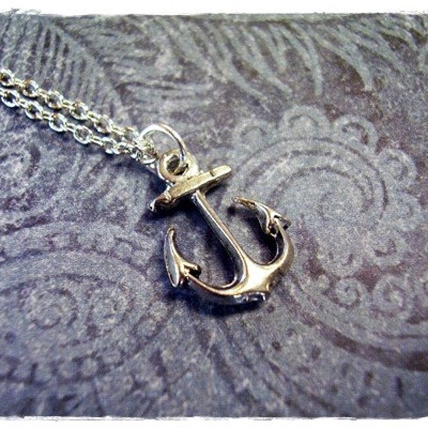 Tiny Silver Anchor Necklace - Antique Pewter Anchor Charm on a Delicate Silver Plated Cable Chain or Charm Only