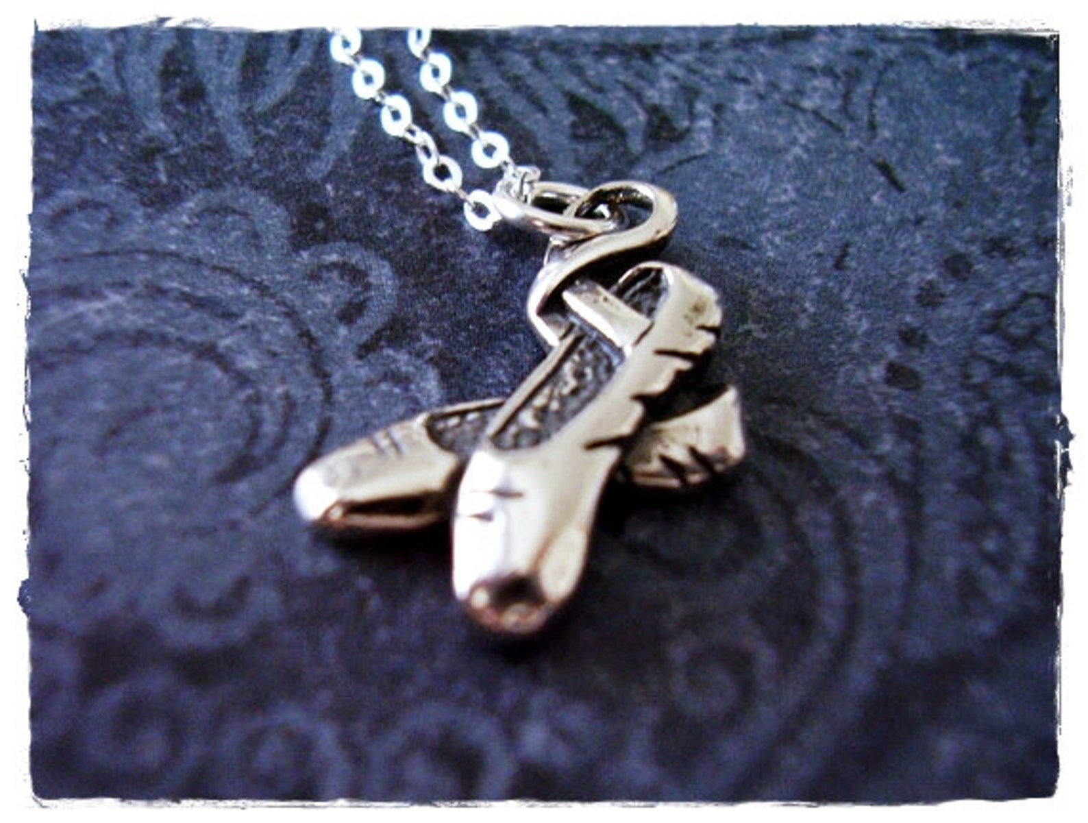 silver ballet shoes necklace - sterling silver ballet shoes charm on a delicate sterling silver cable chain or charm only