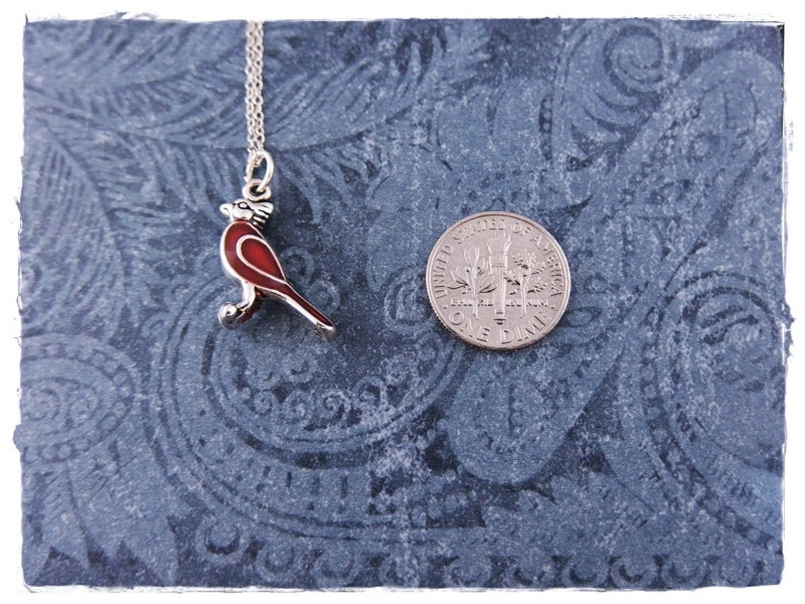Red Cardinal Necklace Sterling Silver Enameled Red Cardinal - Etsy