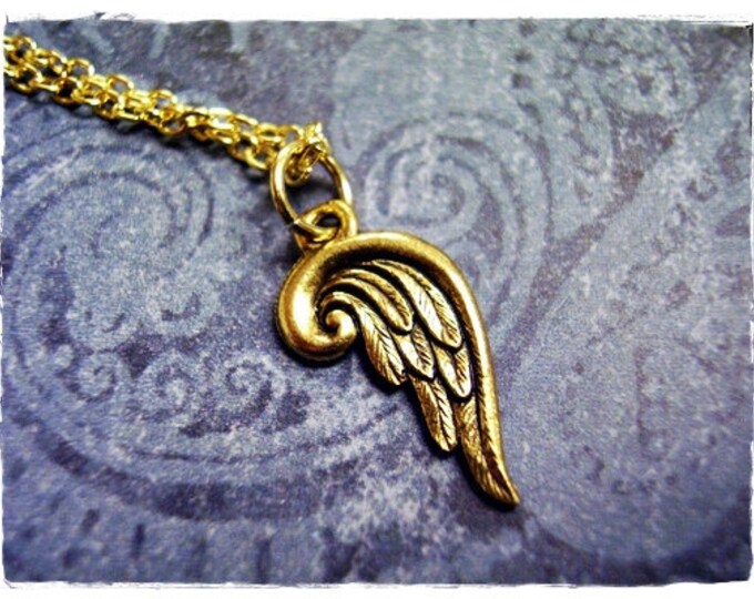 Gold Angel Wing Necklace Antique Gold Pewter Angel Wing - Etsy