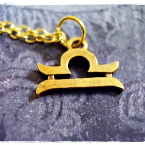 Gold Libra Zodiac Sign Necklace - Antique Gold Pewter Libra Charm on a Delicate Gold Plated Cable Chain or Charm Only