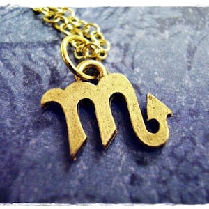 Gold Scorpio Zodiac Sign Necklace - Antique Gold Pewter Scorpio Charm on a Delicate Gold Plated Cable Chain or Charm Only