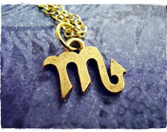 Collana con segno zodiacale Scorpione in oro - Ciondolo Scorpione in peltro oro antico su una delicata catena a maglie placcata oro o solo ciondolo