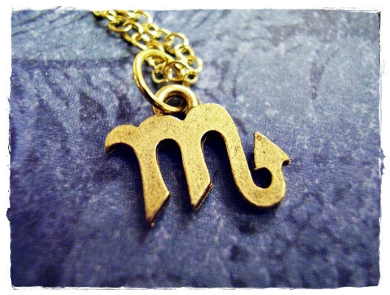 Gold Scorpio Zodiac Sign Necklace - Antique Gold Pewter Scorpio Charm on a Delicate Gold Plated Cable Chain or Charm Only image 1
