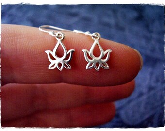 Tiny Silver Lotus Bud Earrings - Sterling Silver Lotus Bud Dangle Earrings