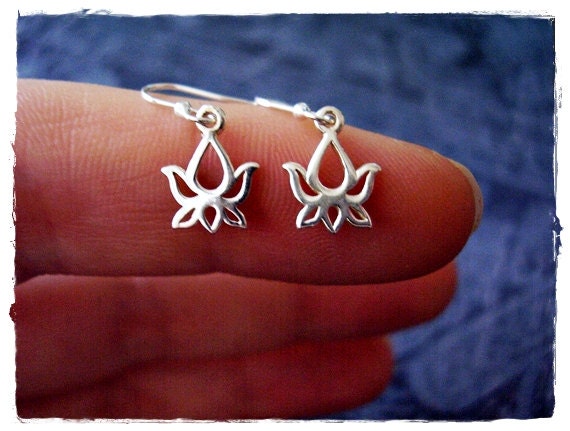 Tiny Silver Lotus Bud Earrings Sterling Silver Lotus Bud Dangle Earrings