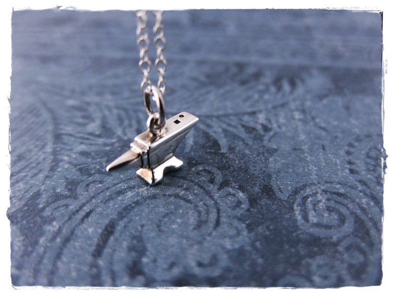Tiny Silver Anvil Necklace Sterling Silver Anvil Charm on a Delicate Sterling Silver Cable Chain or Charm Only