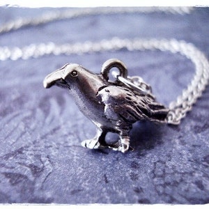 Silver Crow Necklace Antique Pewter Crow Charm on a Delicate Silver Plated Cable Chain or Charm Only image 2