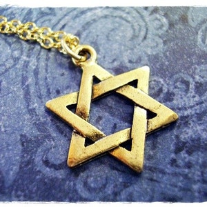 Gold Star of David Necklace - Antique Gold Pewter Star of David Charm on a Delicate Gold Plated Cable Chain or Charm Only