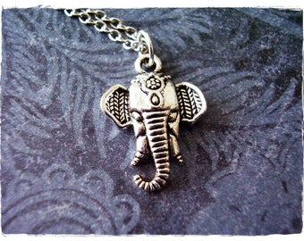 Silver Indian Elephant Head Necklace - Antique Pewter Indian Elephant Head Charm on a Delicate Silver Plated Cable Chain or Charm Only