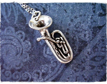 Large Silver Tuba Necklace - Sterling Silver Tuba Charm on a Delicate Sterling Silver Cable Chain or Charm Only