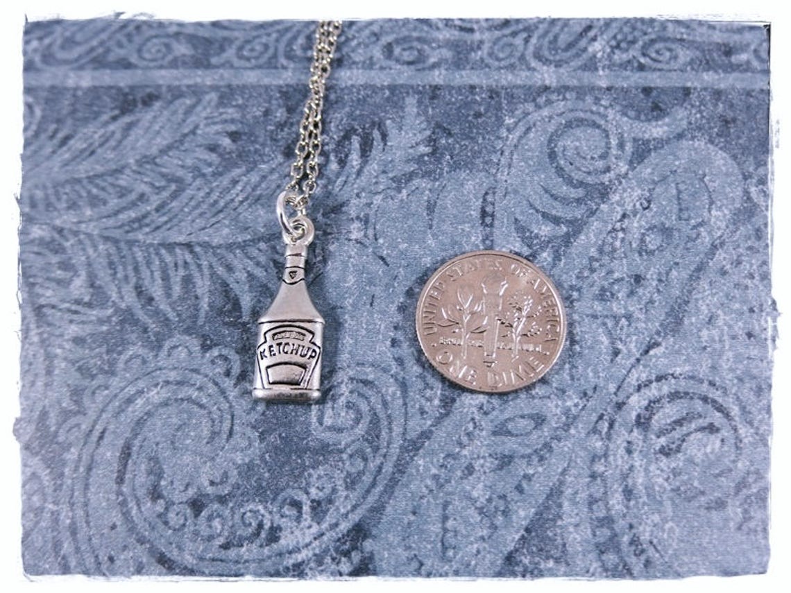 Silver Ketchup Necklace Antique Pewter Ketchup Charm on a Etsy