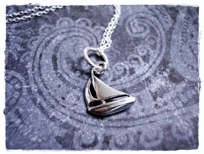 Silver Sailboat Necklace Sterling Silver Sailboat Charm on a Delicate Sterling Silver Cable Chain or Charm Only image 1