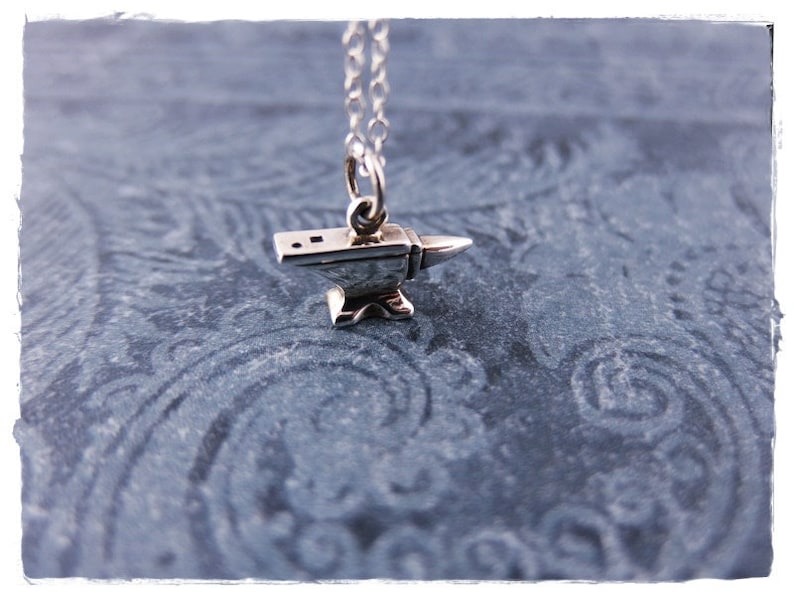 Tiny Silver Anvil Necklace Sterling Silver Anvil Charm on a Delicate Sterling Silver Cable Chain or Charm Only