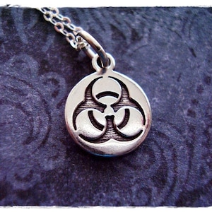 Silver Biohazard Necklace - Sterling Silver Biohazard Charm on a Delicate Sterling Silver Cable Chain or Charm Only