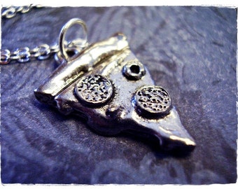 Silver Pizza Slice Necklace - Antique Pewter Pizza Slice Charm on a Delicate Silver Plated Cable Chain or Charm Only