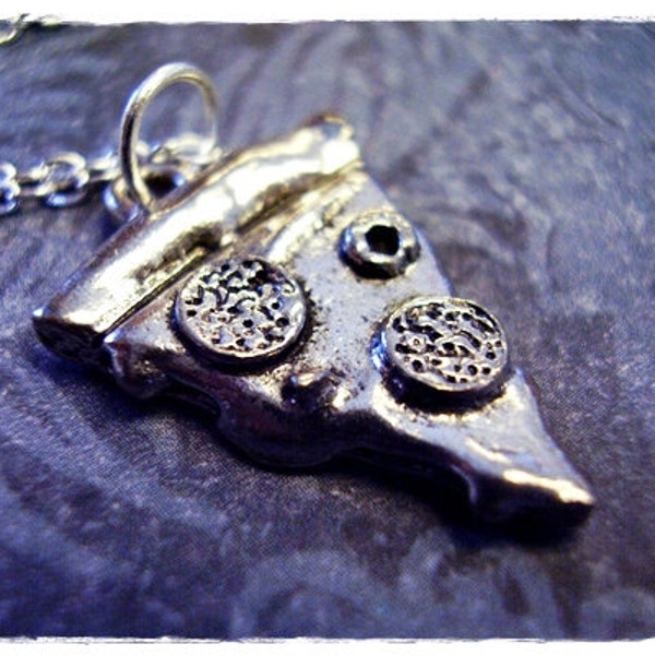 Silver Pizza Slice Necklace - Antique Pewter Pizza Slice Charm on a Delicate Silver Plated Cable Chain or Charm Only