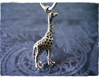 Tall Giraffe Necklace - Sterling Silver Giraffe Charm on a Delicate Sterling Silver Cable Chain or Charm Only