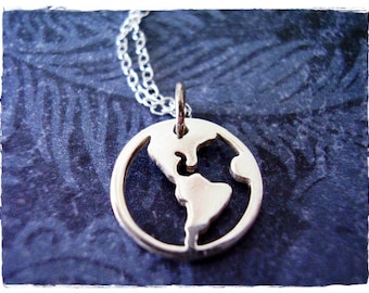 Silver World Map Necklace - Sterling Silver World Map Charm on a Delicate Sterling Silver Cable Chain or Charm Only