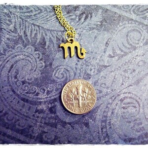Gold Scorpio Zodiac Sign Necklace - Antique Gold Pewter Scorpio Charm on a Delicate Gold Plated Cable Chain or Charm Only image 2