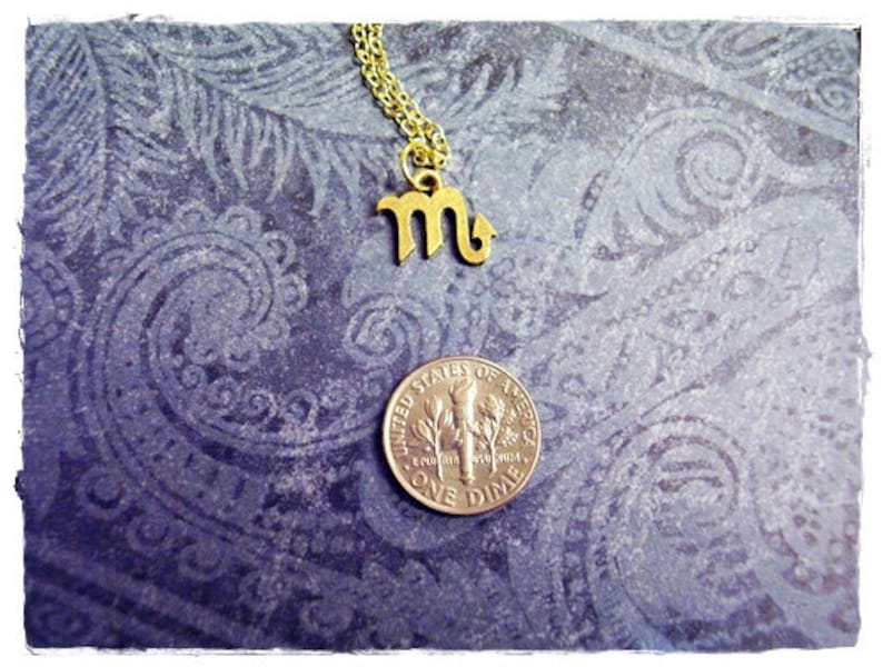 Gold Scorpio Zodiac Sign Necklace - Antique Gold Pewter Scorpio Charm on a Delicate Gold Plated Cable Chain or Charm Only image 2
