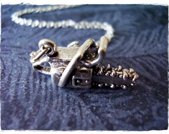 Silver Chainsaw Necklace - Sterling Silver Chainsaw Charm on a Delicate Sterling Silver Cable Chain or Charm Only