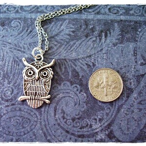 Owl on a Branch Necklace Antique Pewter Owl on a Branch Charm on a Delicate Silver Plated Cable Chain or Charm Only image 2