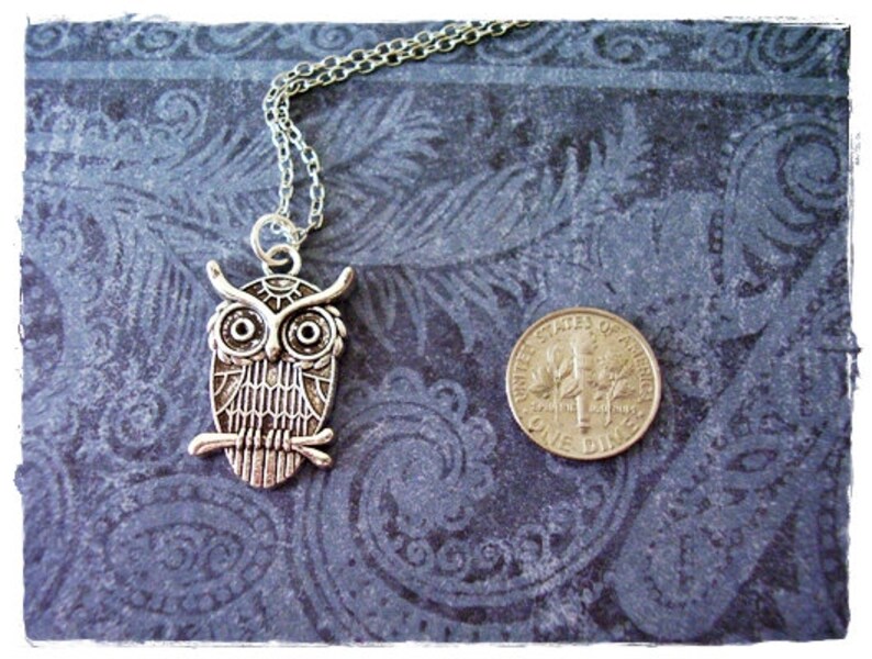 Owl on a Branch Necklace Antique Pewter Owl on a Branch Charm on a Delicate Silver Plated Cable Chain or Charm Only image 2