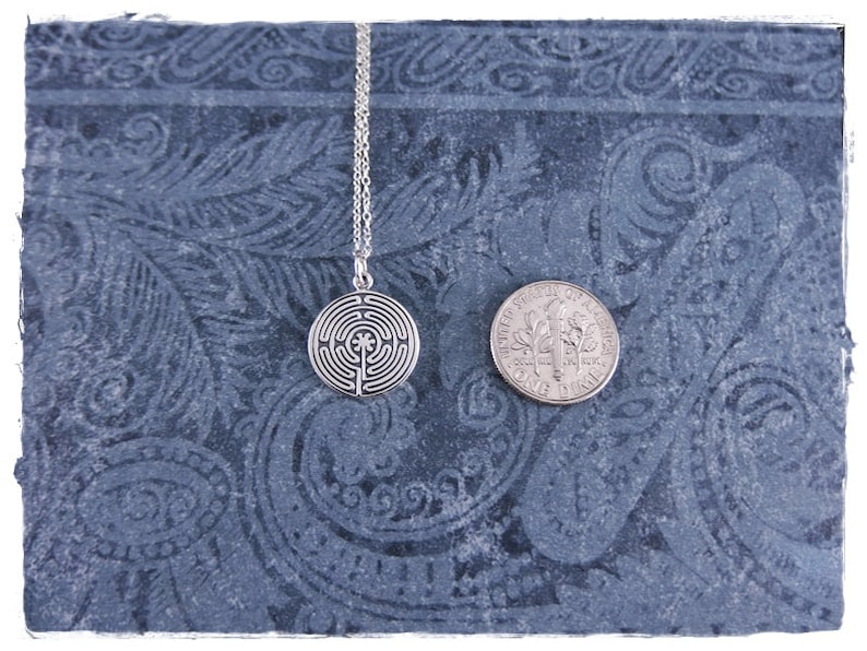 Silver Labyrinth Necklace Sterling Silver Labyrinth Charm on a Delicate Sterling Silver Cable Chain or Charm Only