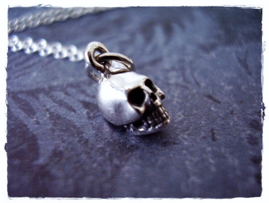 Tiny Silver Skull Necklace Sterling Silver Skull Charm on a