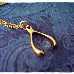 Gold Wishbone Necklace - Bronze Wishbone Charm on a Delicate 14kt Gold Filled Cable Chain or Charm Only