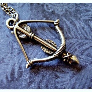 Rustic Bow and Arrow Necklace - Antique Pewter Bow and Arrow Charm on a Delicate Stainless Steel Cable Chain or Charm Only image 2
