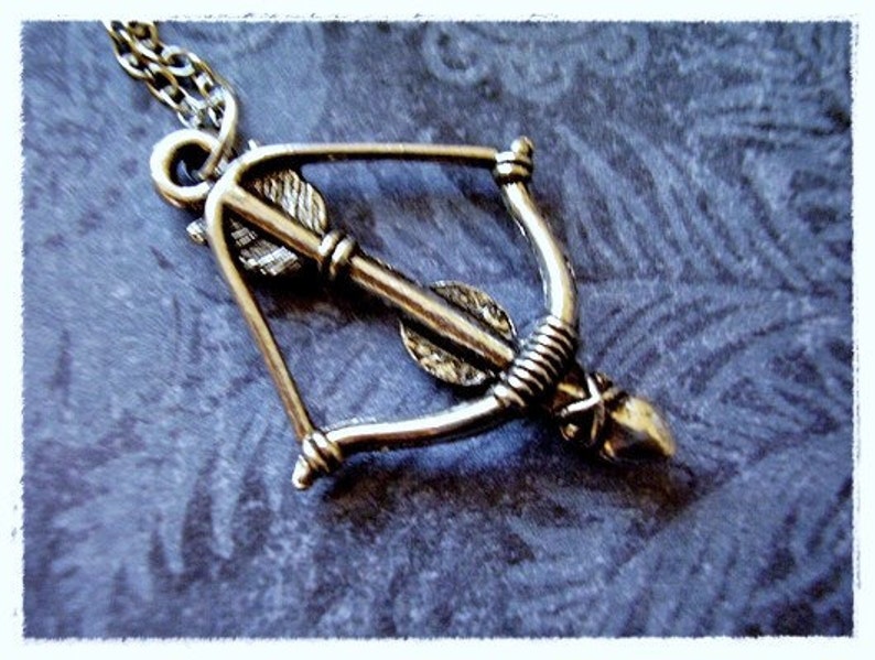 Rustic Bow and Arrow Necklace - Antique Pewter Bow and Arrow Charm on a Delicate Stainless Steel Cable Chain or Charm Only image 2